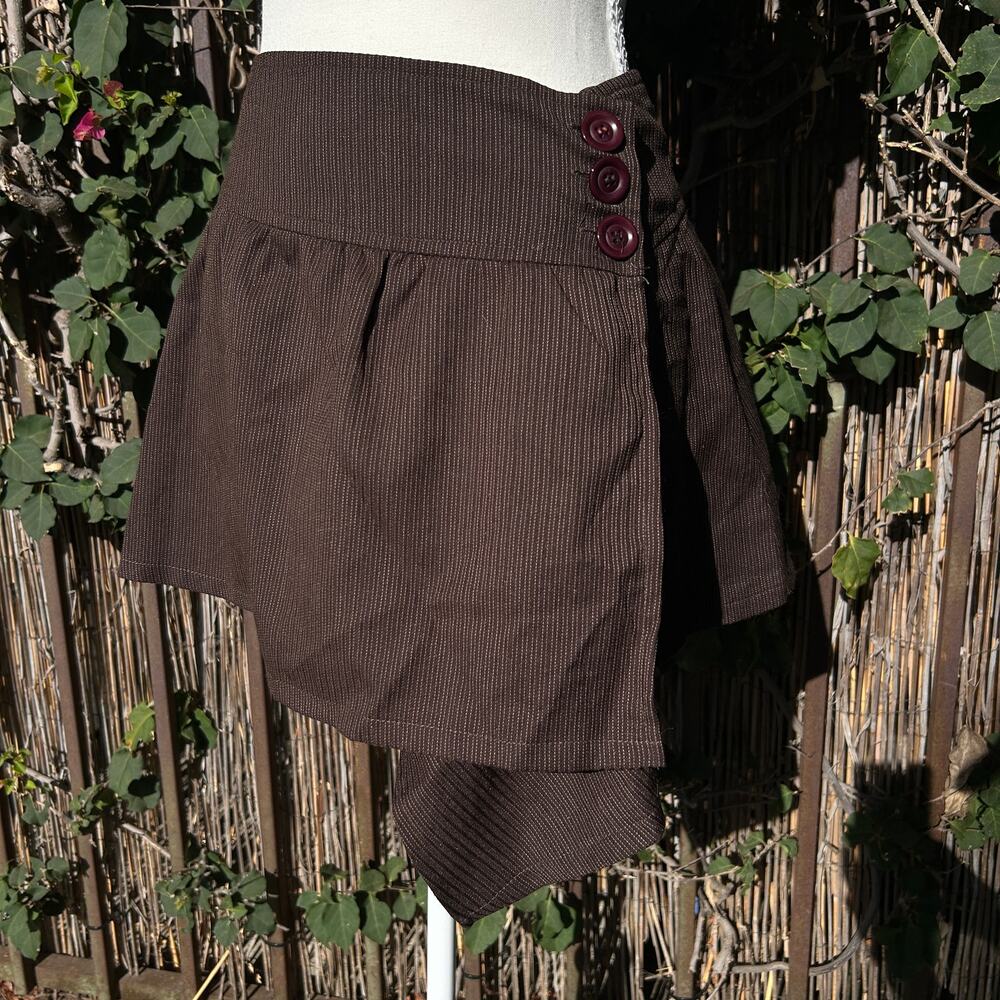 VTG Y2K Heritage Asymmetric Hem Pinstripe Mini Skirt Brown